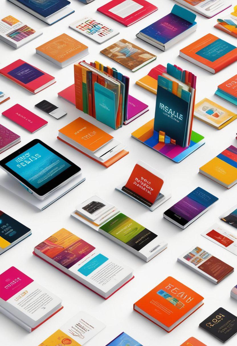 A vibrant digital marketplace filled with colorful books, diverse readers interacting, and digital devices showcasing book deals. Include elements like price tags, trade symbols, and graphs representing resale strategies. The scene should radiate energy and intelligence, symbolizing successful book trading. super-realistic. vibrant colors. white background.