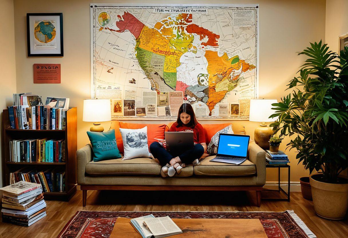 A cozy reading nook featuring a diverse array of secondhand books stacked creatively, with a laptop displaying vibrant online marketplace graphics. Include a couple of people exchanging books joyfully, surrounded by warm lighting and decorative plants. In the background, a vintage map and a bulletin board filled with community book swap notices. super-realistic. warm colors. inviting atmosphere.